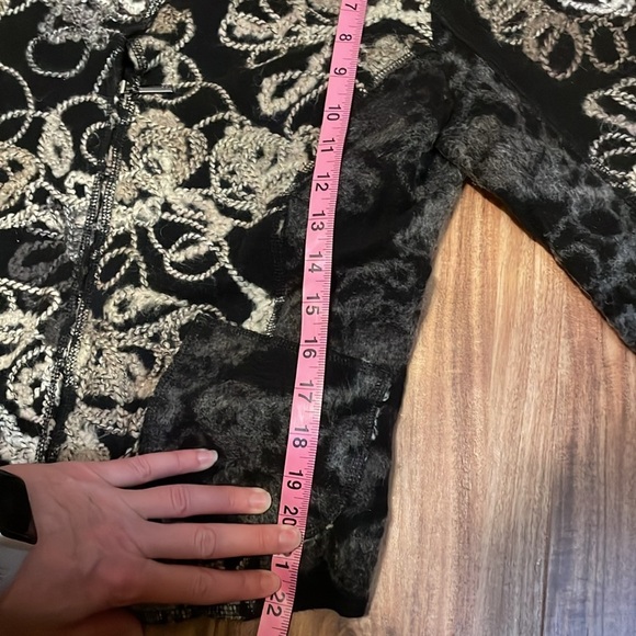 Kello women’s sweater Large jacket wool blend zip flower pattern black grey tan - Picture 10 of 11